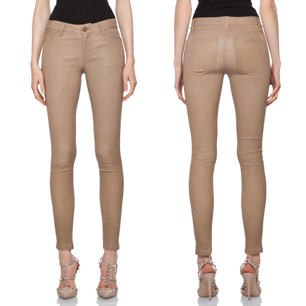 CURRENT ELLIOTT Lamb Leather Ankle Skinny Pants in Pebble Beige